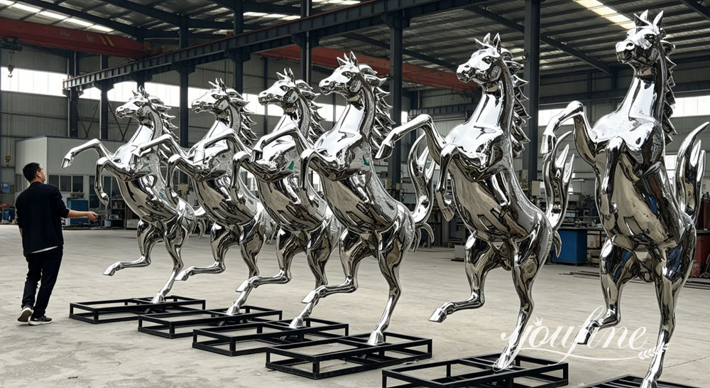 finished stainless steel horse sculptures