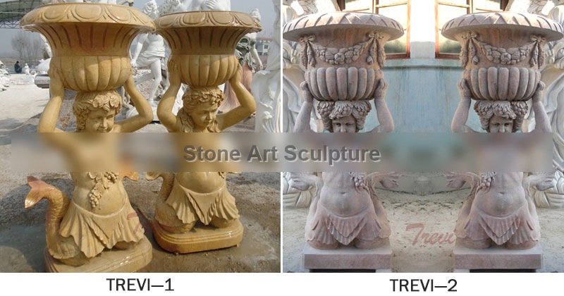 Outdoor garden decorated marble stone flower pots with mermaid statues price TMP-010 detail image