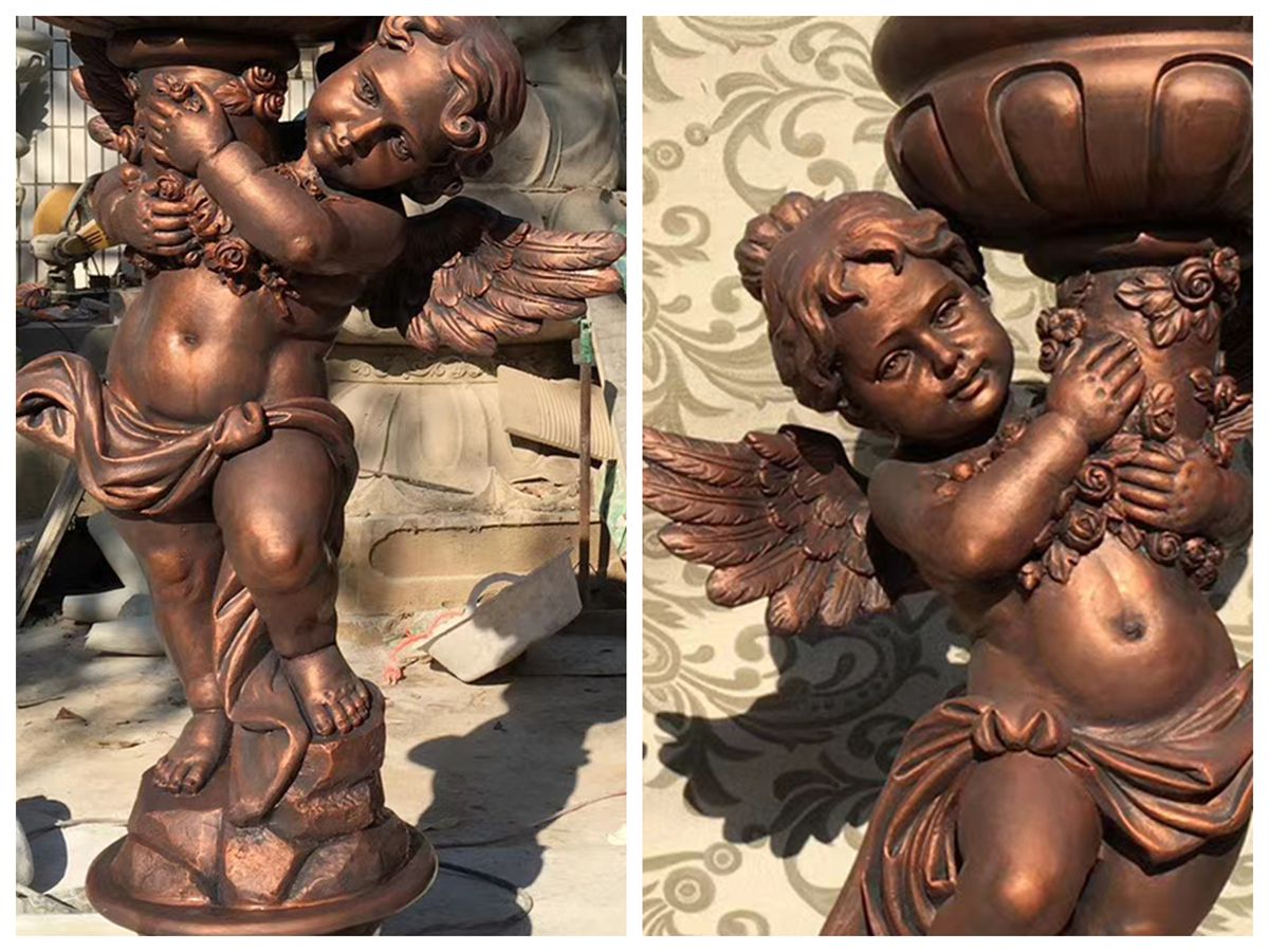 lifelike details of Bronze Cherub Planters