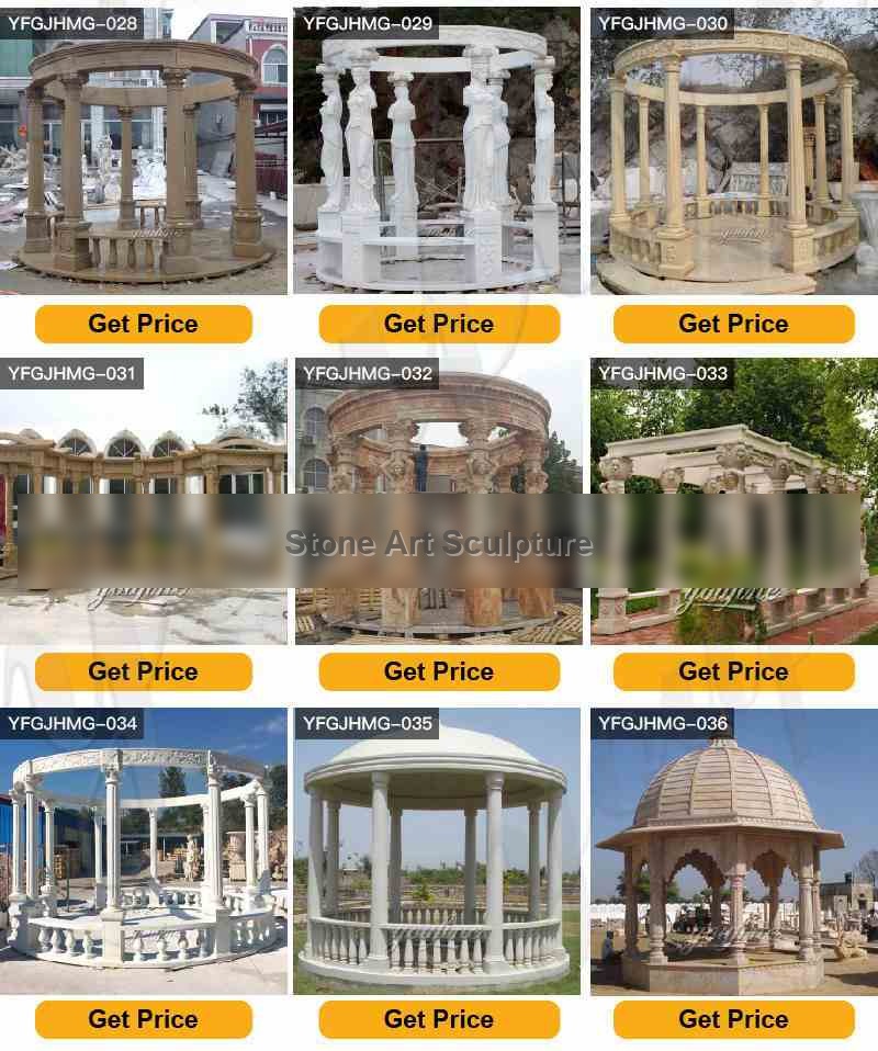 Classical Beige Marble Gazebo with Metal Hat for Sale MOKK-887 detail image
