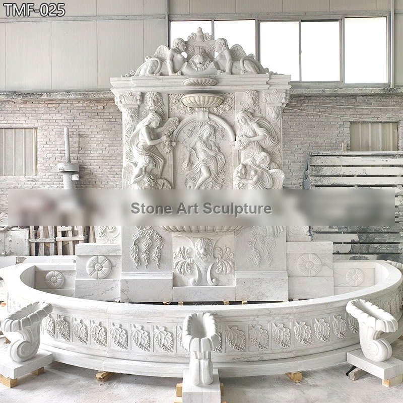Ornate Stone Carved Large Wall Fountain with Relief detail image