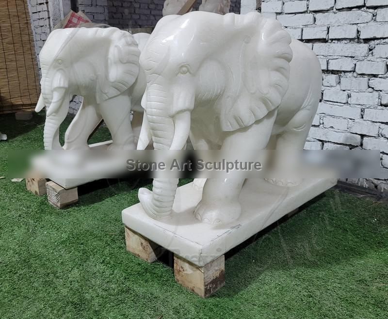 Large White Marble Elephant Statue Factory Supplier MOKK-953 detail image