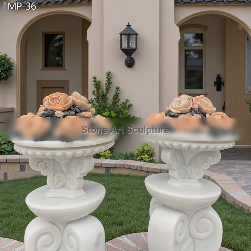 Decorate Marble Carved Rose Flower Pots for Villa TMP-36