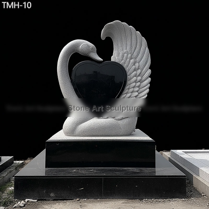 Hand Carved Black Granite Swan Memorials detail image