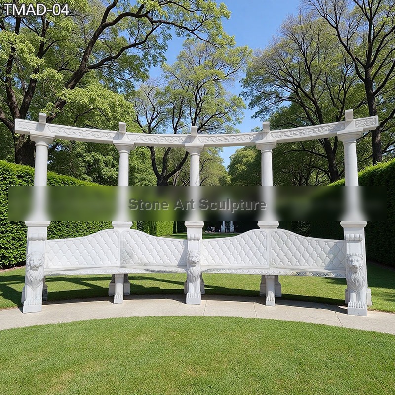 Exquisite Carved Marble Garden Bench with Pillar TMAD-04