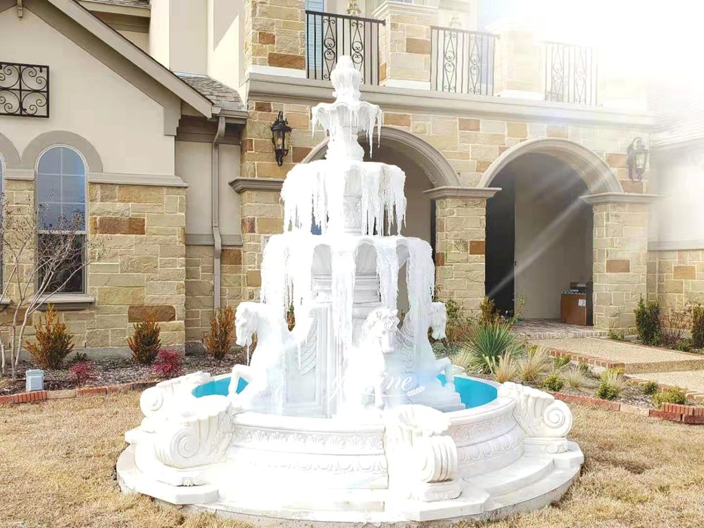 marble White horse statue fountains at French wineries