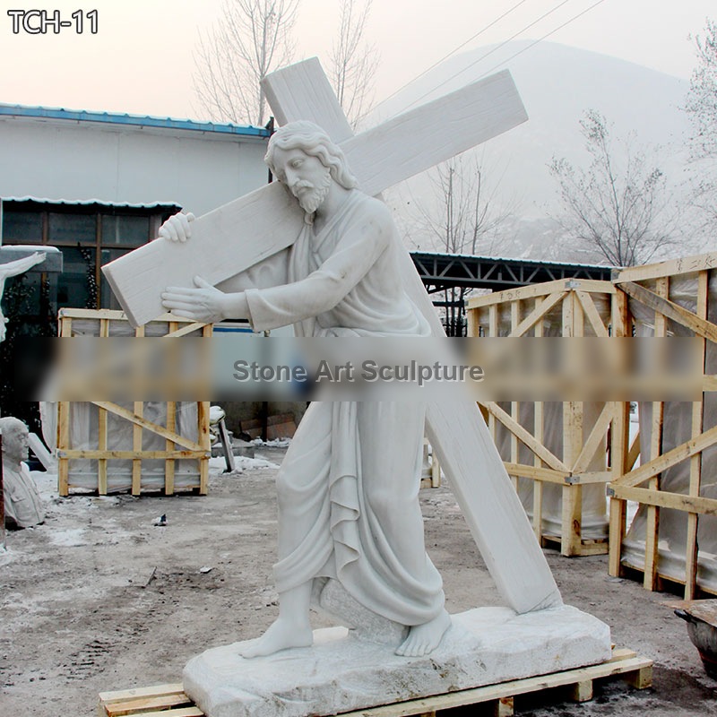 6 feet Jesus Carrying the Cross Marble Statue TCH-11 detail image