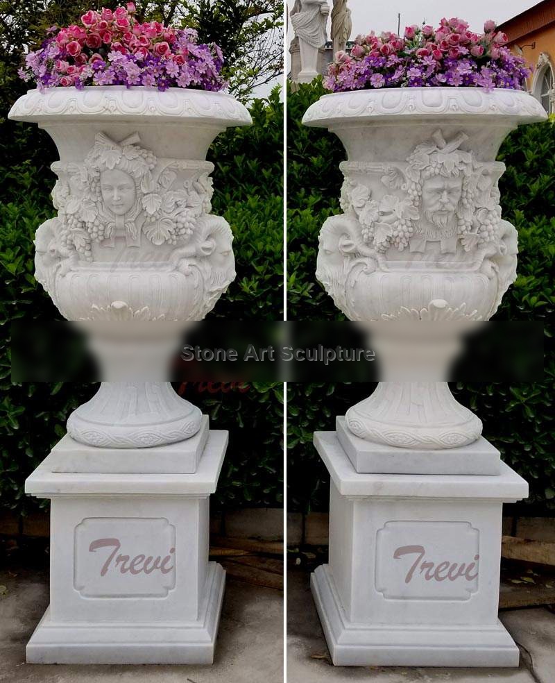 Pair of Marble Stone Flower Pots with Figure on Sale MOKK-56 detail image