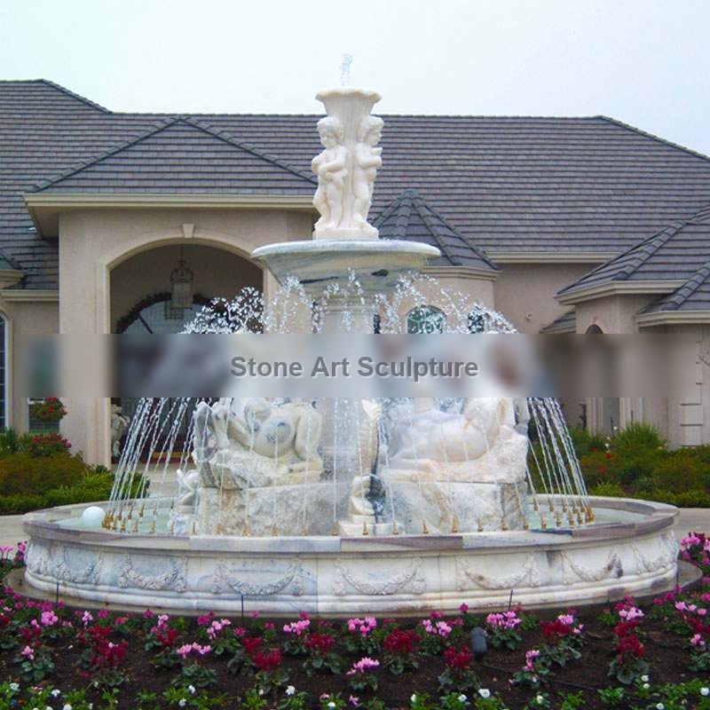 Outdoor Marble Water Fountain with Horse and Baby Statues for Backyard MOKK-174 detail image