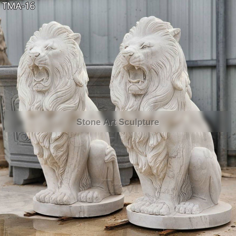 Outdoor Marble Sitting Roaring Lion Statues for Sale TMA-16 detail image