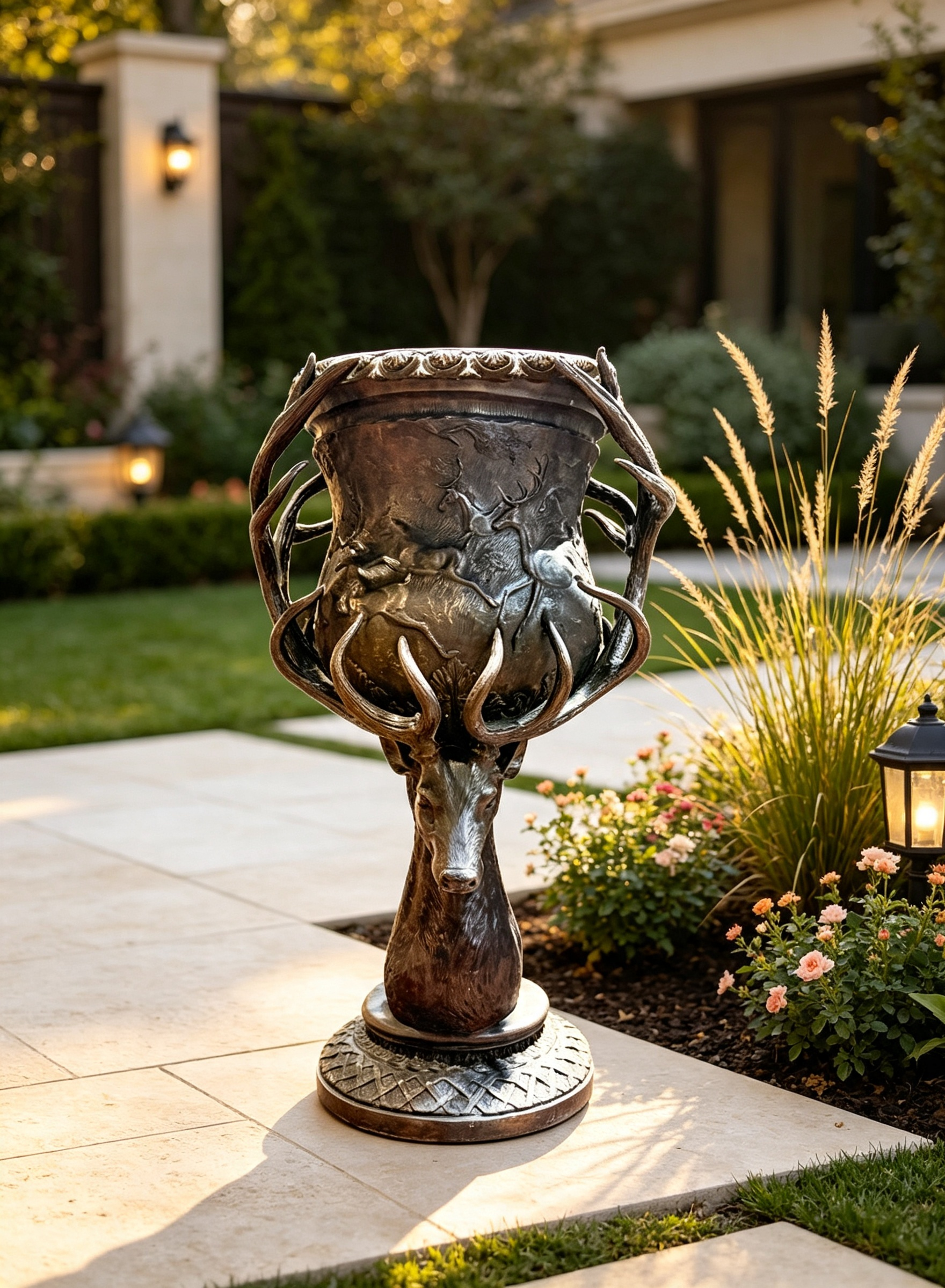 European Bronze Deer‑Head Planter, Outdoor Garden Vase Decoration-SAS-21513