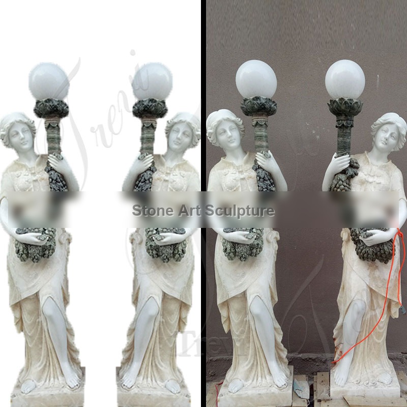 Life Size Marble Lamps with the Angel Statues Home Decoration on Stock MOKK-423 detail image