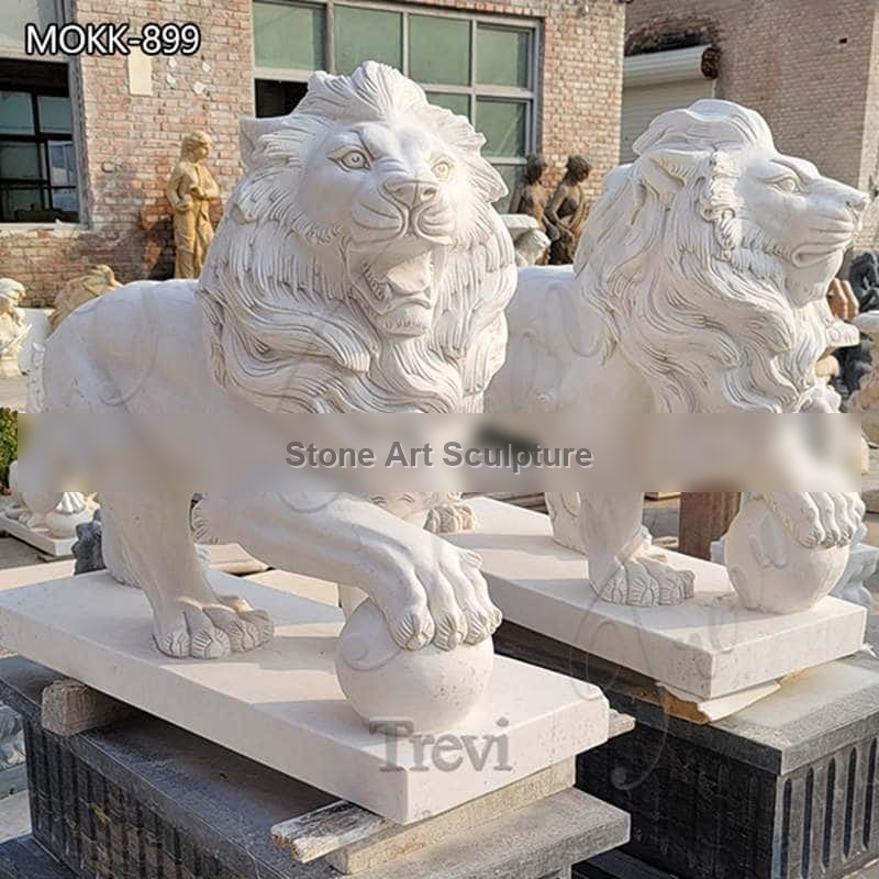 Marble Lion Statues for Front Porch Outdoor Garden Decor MOKK-899 detail image