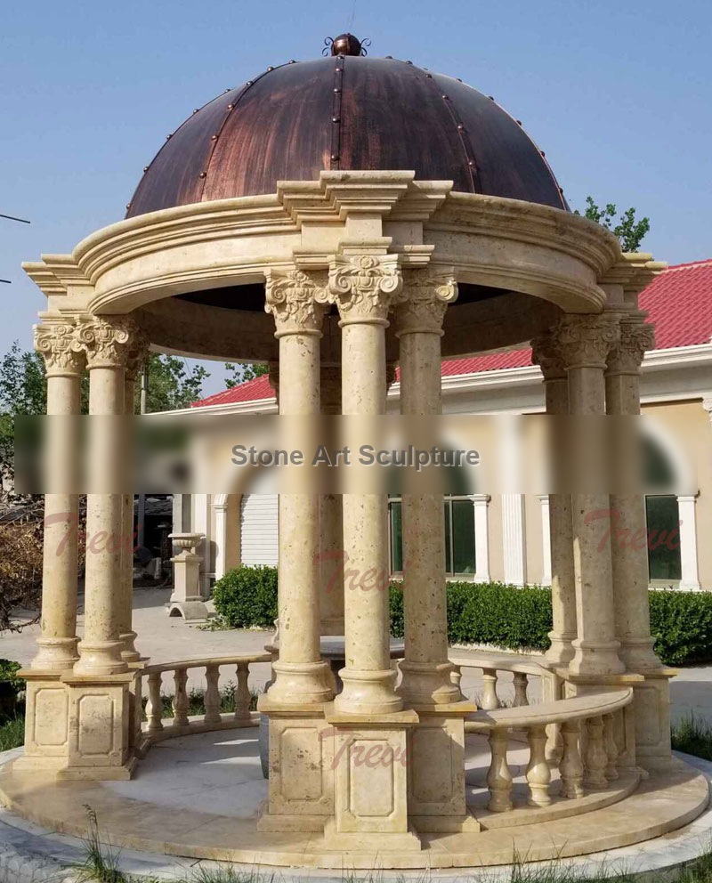 Buy round antique beige marble garden gazebo with stone pillars TMG-27 detail image