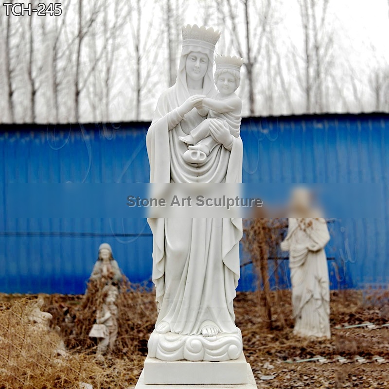 Life Size Marble Mother Mary Garden Statue Holding Jesus detail image