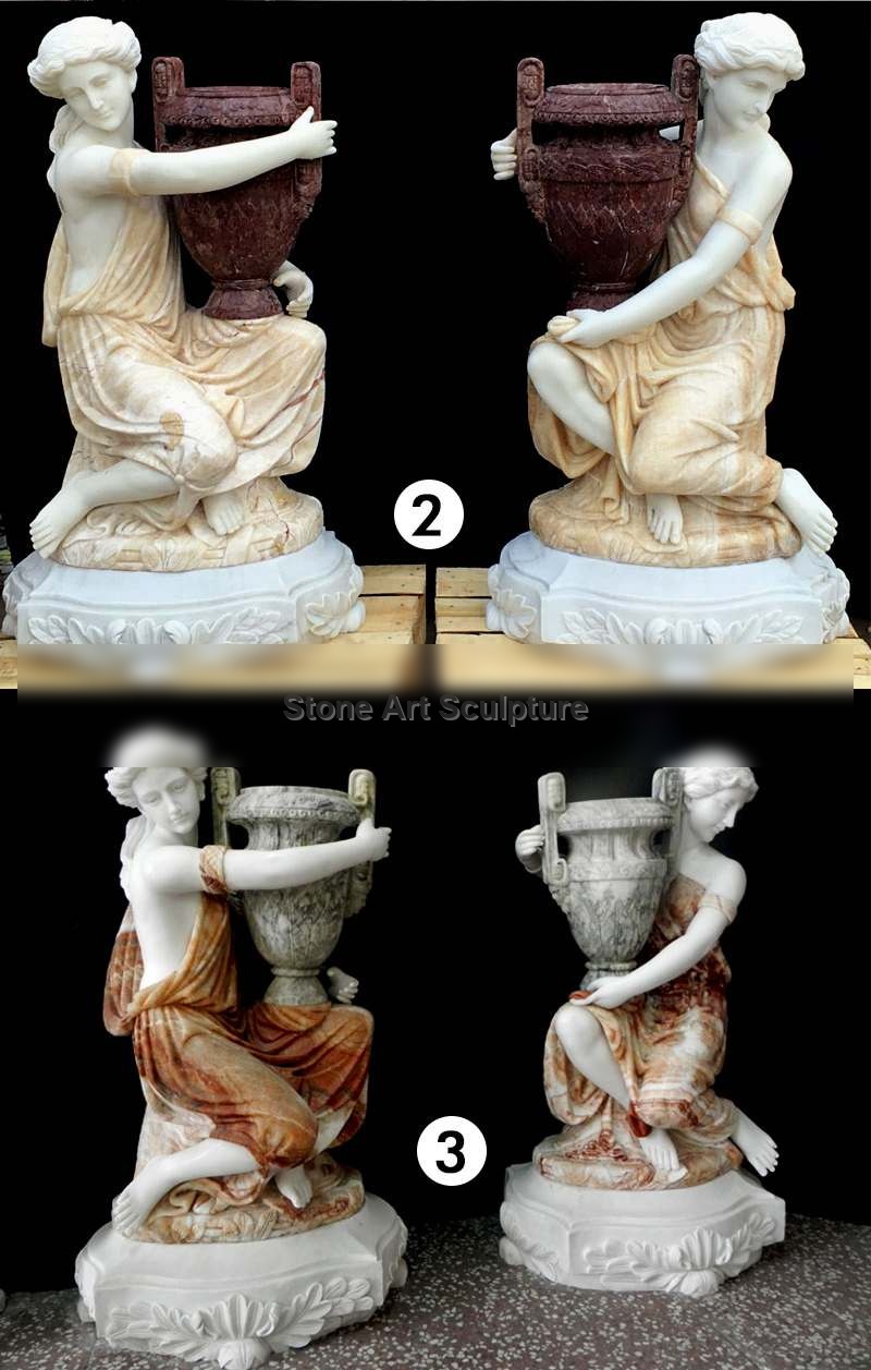 Outdoor Garden Decoration White Marble Carved Statue Planters for Sale MOKK-43-1 detail image