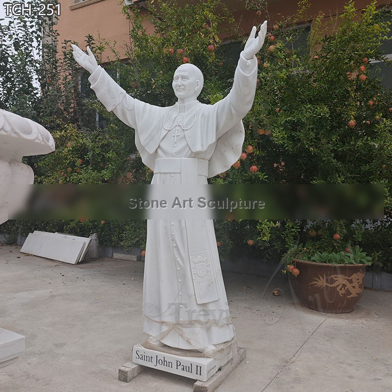 Life Size Marble Pop John Paul II Statue detail image