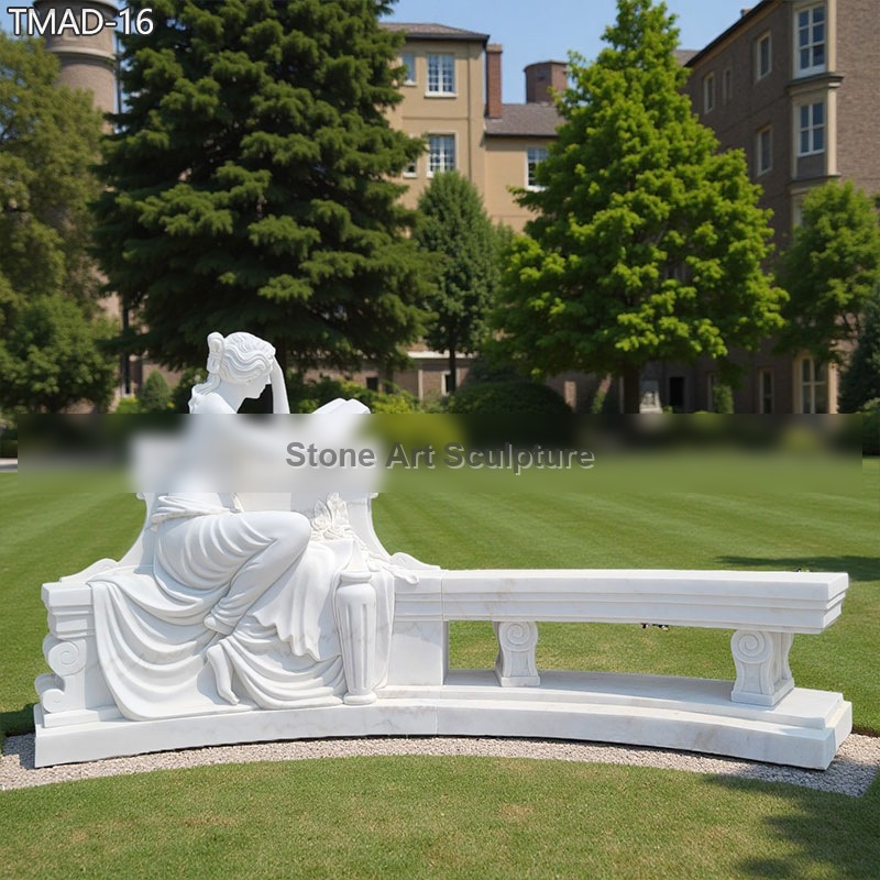 Hand-Carving Marble Garden Bench with Lady Statue for Sale TMAD-16