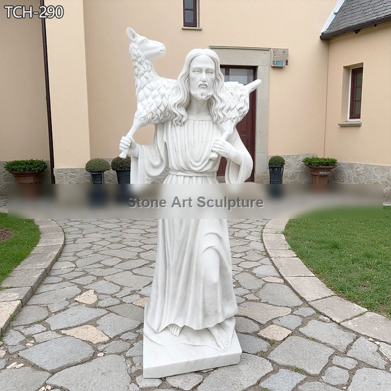 Marble Christ Good Shepherd Statue TCH-290