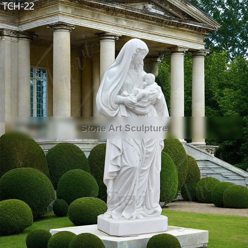 Mother Mary Hold Baby Jesus Life Size Marble Statues TCH-22