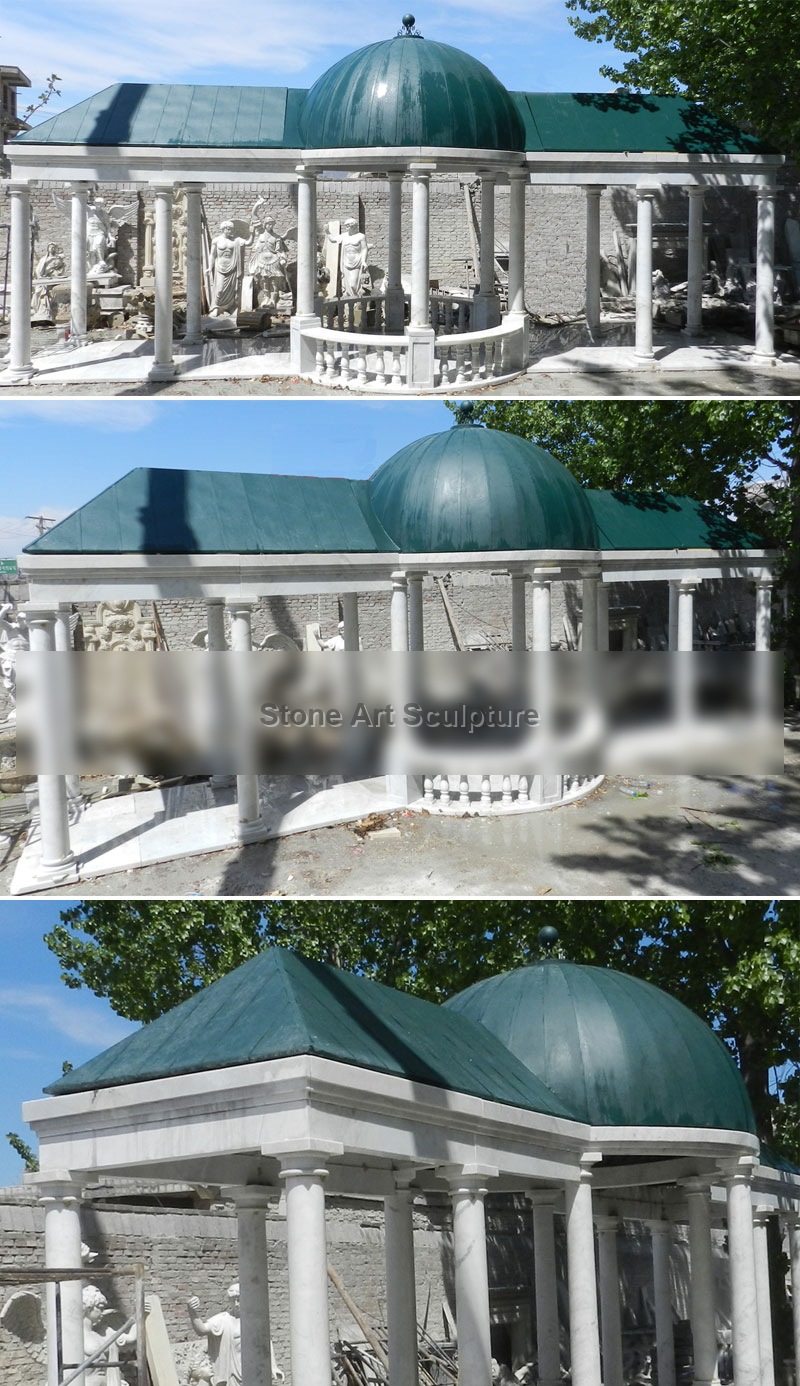 Large Elegant Marble Garden Pavilion with Blue Roof Designs TMG-08 detail image