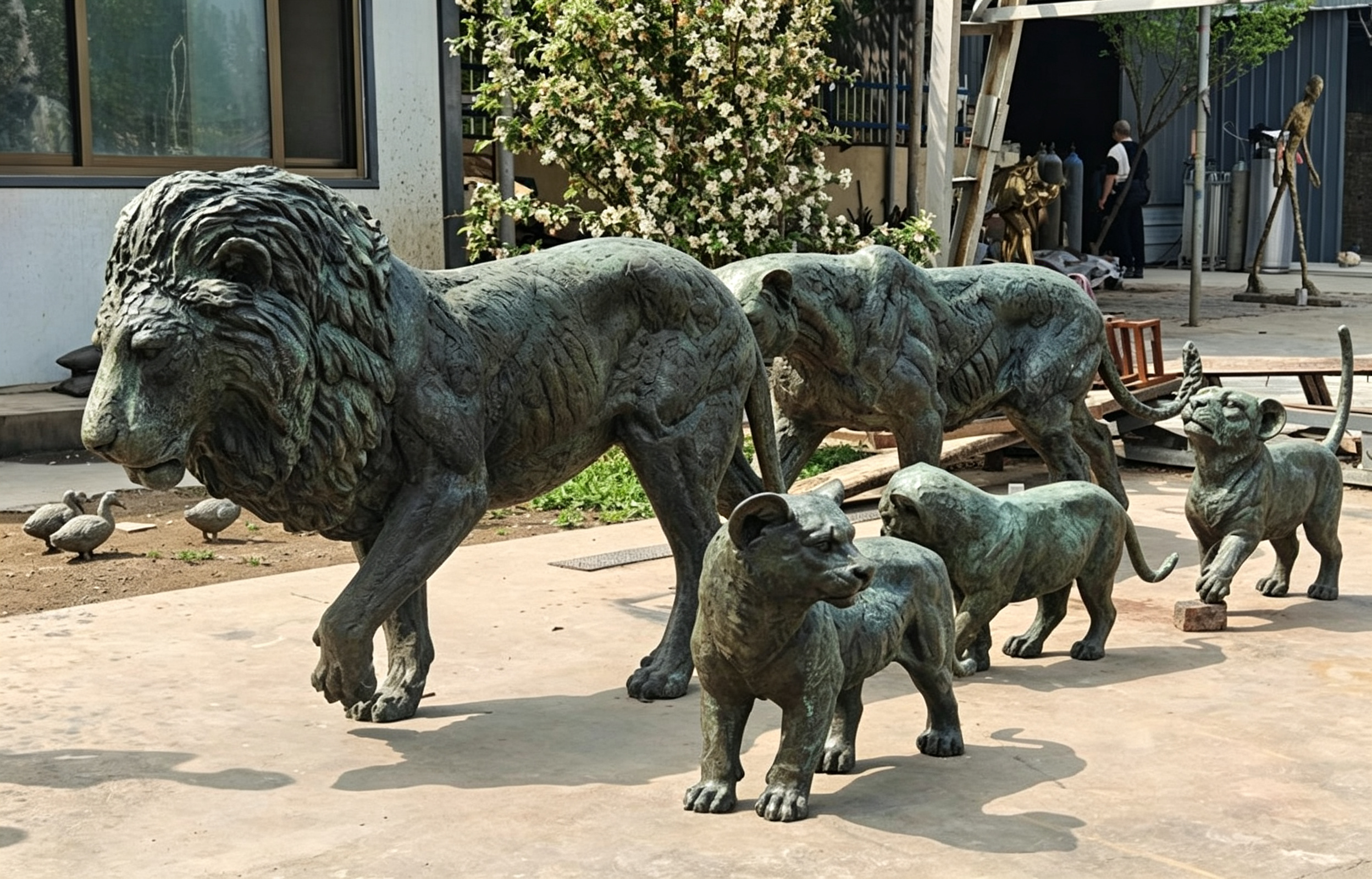 Our factory casts lion family sculptures for our clients.