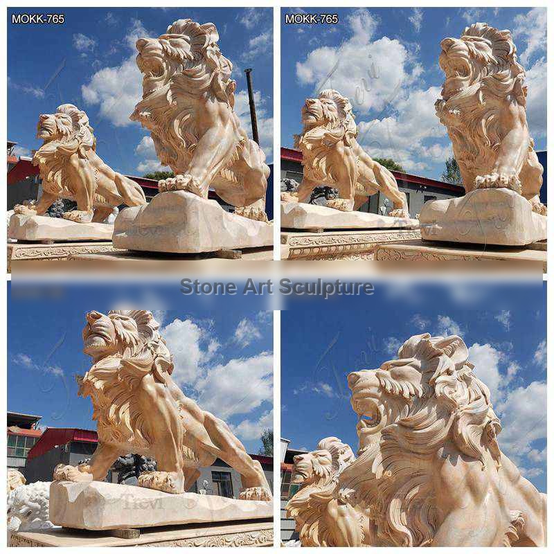Beige Outdoor Marble Lion Statues for Sale Suppliers MOKK-765 detail image