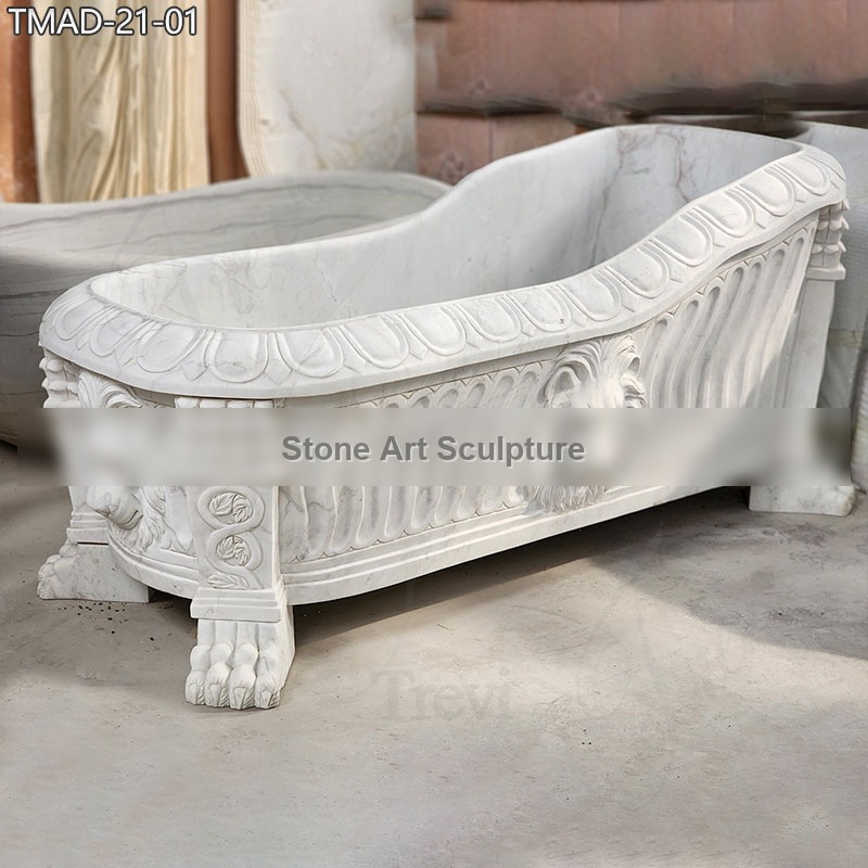 White Marble Soaking Tub with Lion Head for Sale detail image