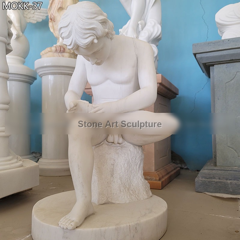 4 Feet Marble Boy with Thorn Statue for Sale detail image