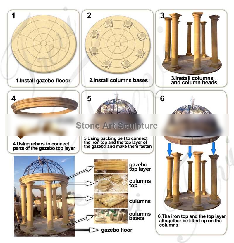 Outdoor Decoration Double Column Marble Gazebo China Factory MOKK-753 detail image