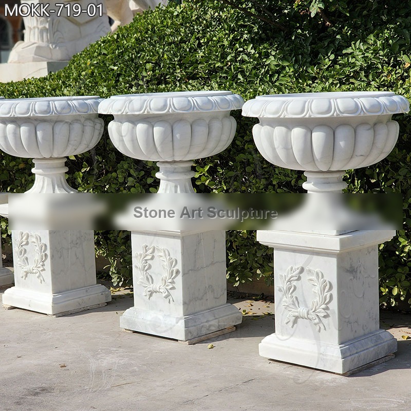 Wholesale Beige Marble Flower Pots Antique Style Garden Decor MOKK-719 detail image