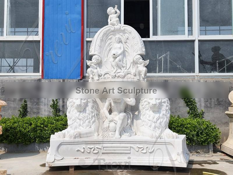 lion head garden water marble wall fountain with basin for sale MOKK-18 detail image
