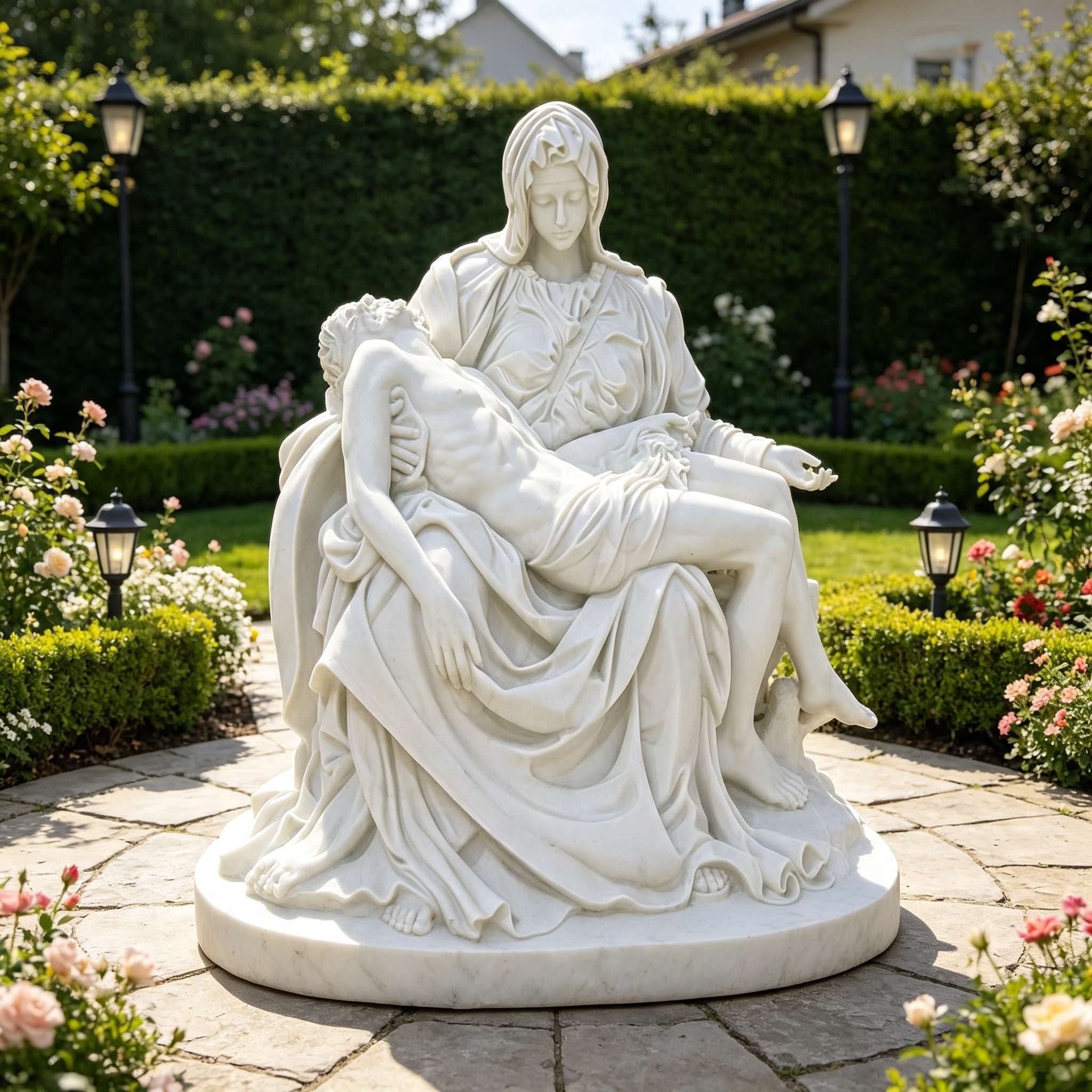 White Marble Pietà Sculpture, Michelangelo Replica Statue-SAS-21519