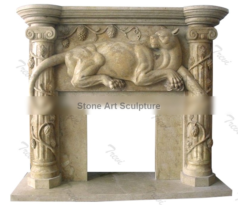 Buy antique stone fireplace mantels with leopard decor online TMFP-21 detail image
