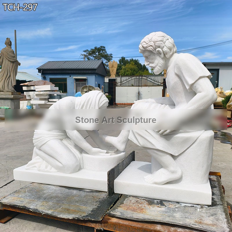 Life Size Marble Jesus Washing Feet Statue detail image