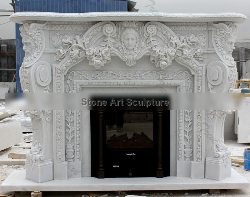 Contemporary home depot white marble fireplace mental surround for sale TMFP-02 detail image