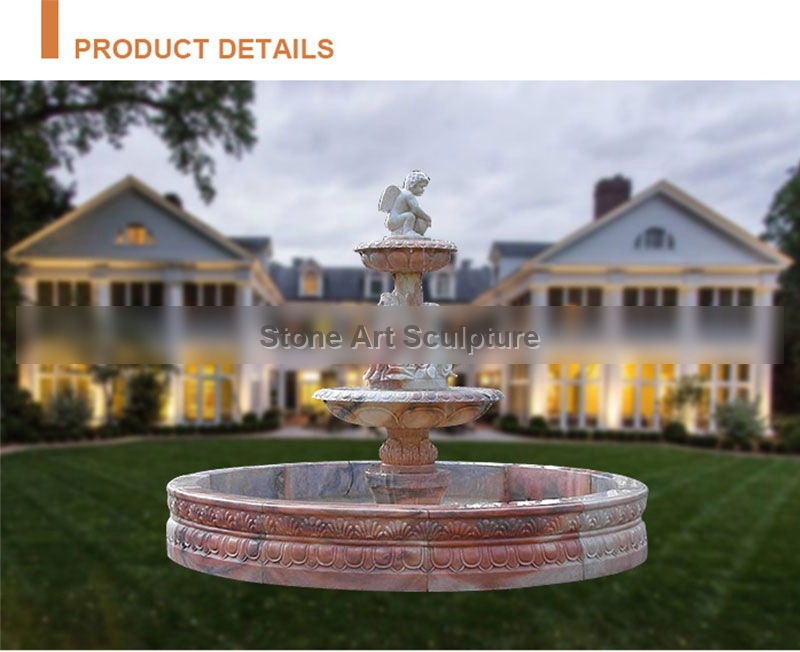 Two Tiered Natural Stone Water Fountain Carved Angel Statues MOKK-531 detail image