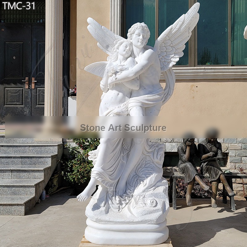 Outdoor Cupid and Psyche White Marble Garden Statue Louvre Replica for Sale