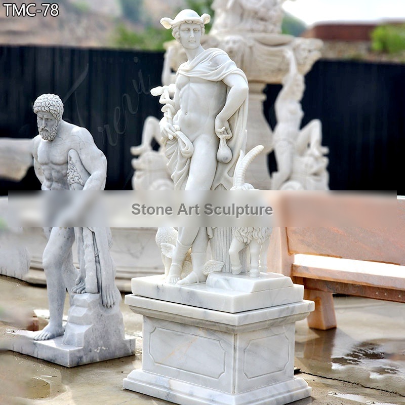 Life-Size Marble God Mercury Hermes Statue with Animal for Sale detail image