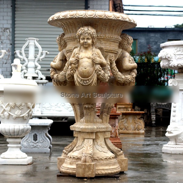 Garden decorative antique white marble carving planter pots with angel statues TMP-22 detail image