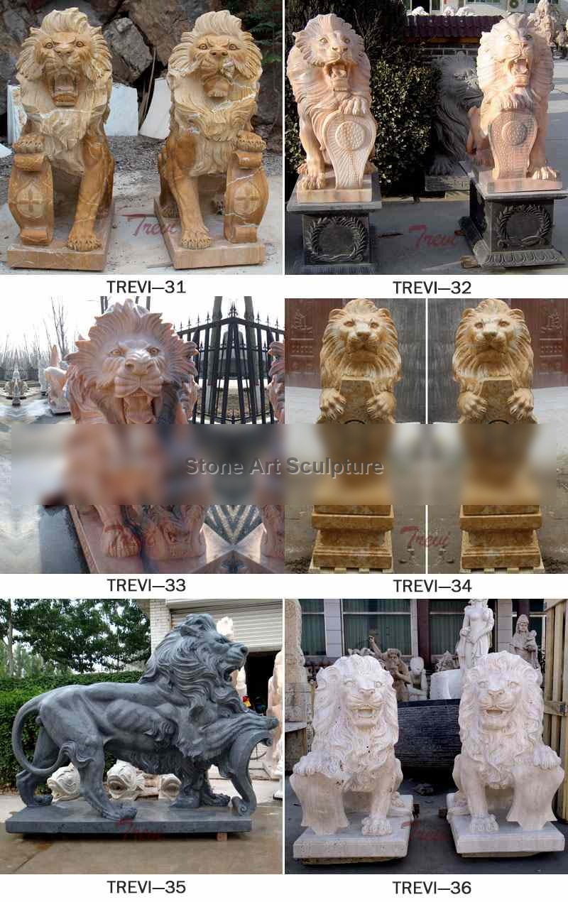 Marble Guardian Lion Statue with Shield for Sale MOK1-014 detail image