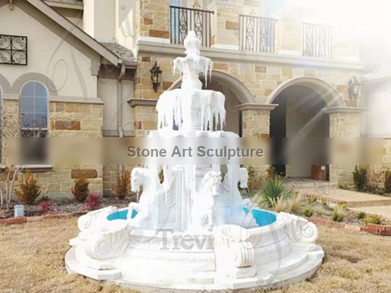 Outdoor Marble Water Fountain with Horse and Baby Statues for Backyard MOKK-174 detail image