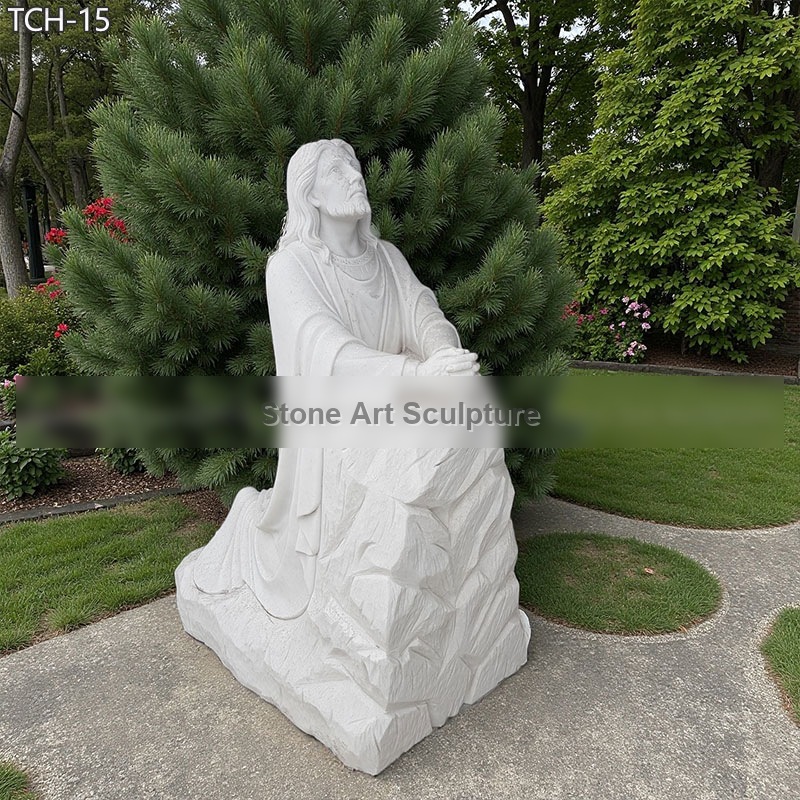 Life Size Christ Jesus Kneeling in Prayer at Garden Religious Statues Outdoor TCH-15 detail image