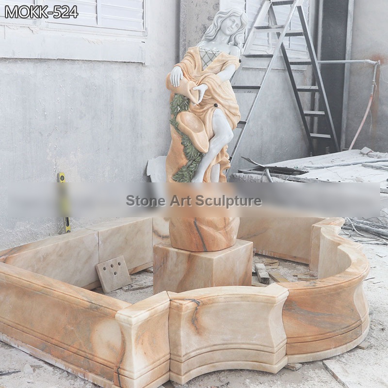 Marble Beige Fountain with Female Statue Holding Pot detail image