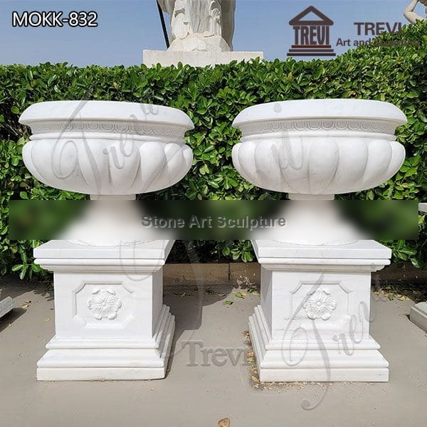 Classic White Marble Flowerpot Flower Base for Sale MOKK-832