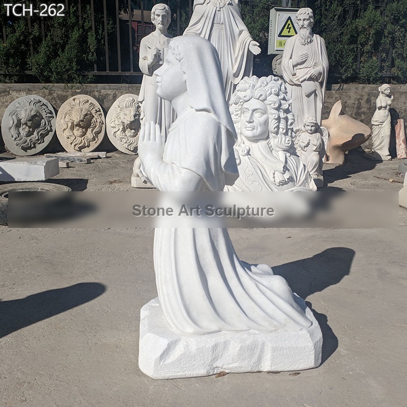 Marble Our Lady of Lourdes Statue with Bernadette detail image