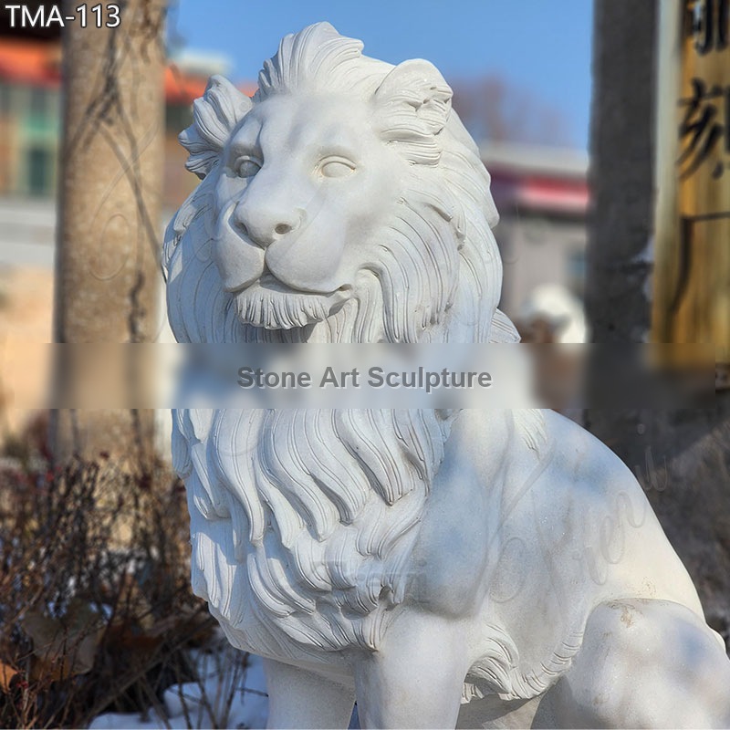 Life-Size White Marble Lion Statue for Home Entrance on Sale TMA-113 detail image