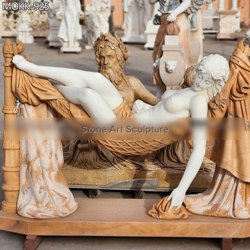Life Size Marble Sleeping Beauty Statue Lying in Hammock detail image