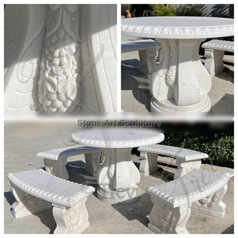 White Marble Garden Table and Chairs Manufacturer TMAD-01 detail image