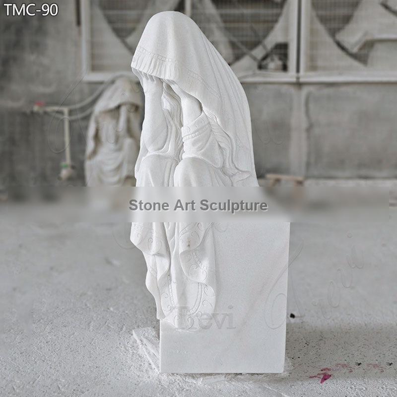 White Weeping Lady Statue Memorial in Marble for Cemetery detail image